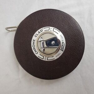 VTG Lufkin Chrome Clad Steel Tape 100 Ft. Anchor USA Leather  Swanky Barn EUC